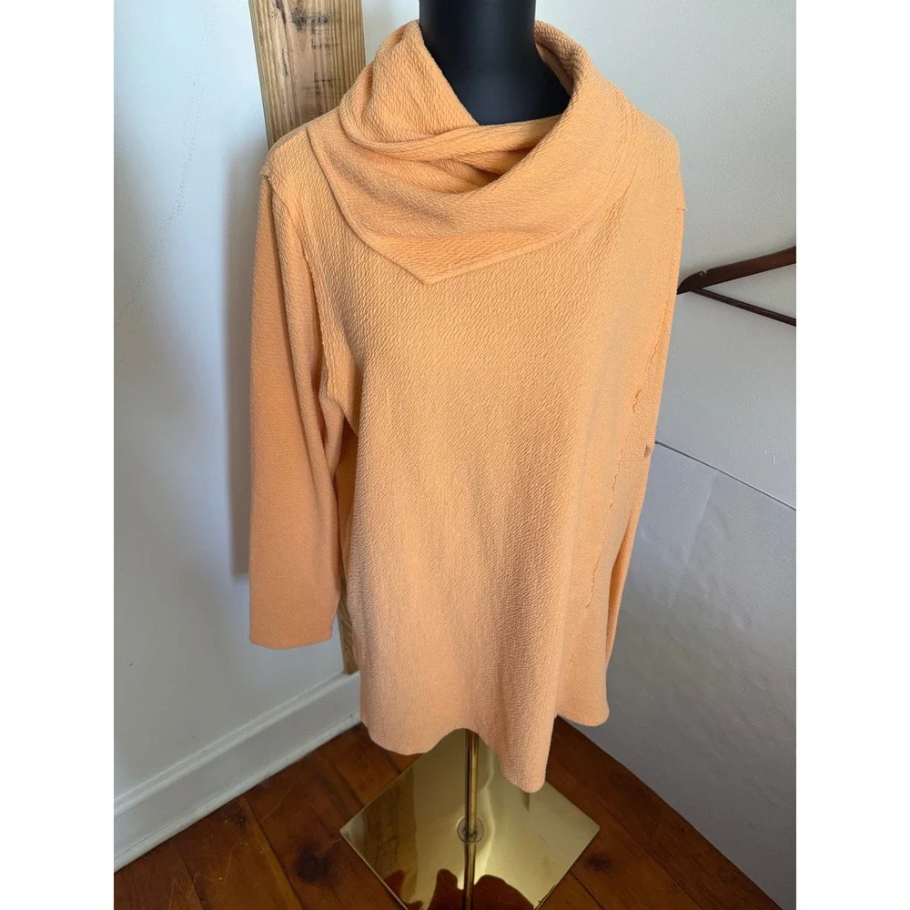 Soft‎ Surroundings 1X Peach Textured Cowl Neck Tunic Sweater Top Cozy